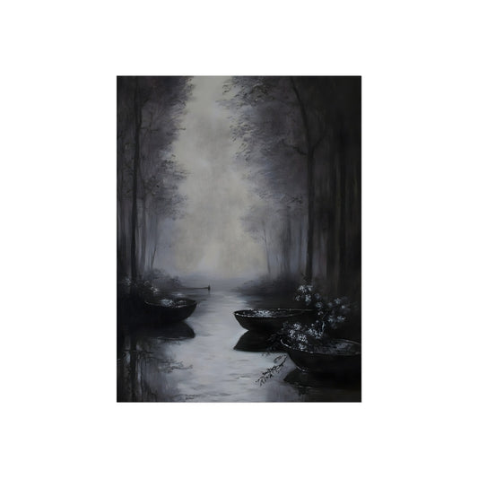 Blackwater Passage gothic river rowboat sketch fine art poster