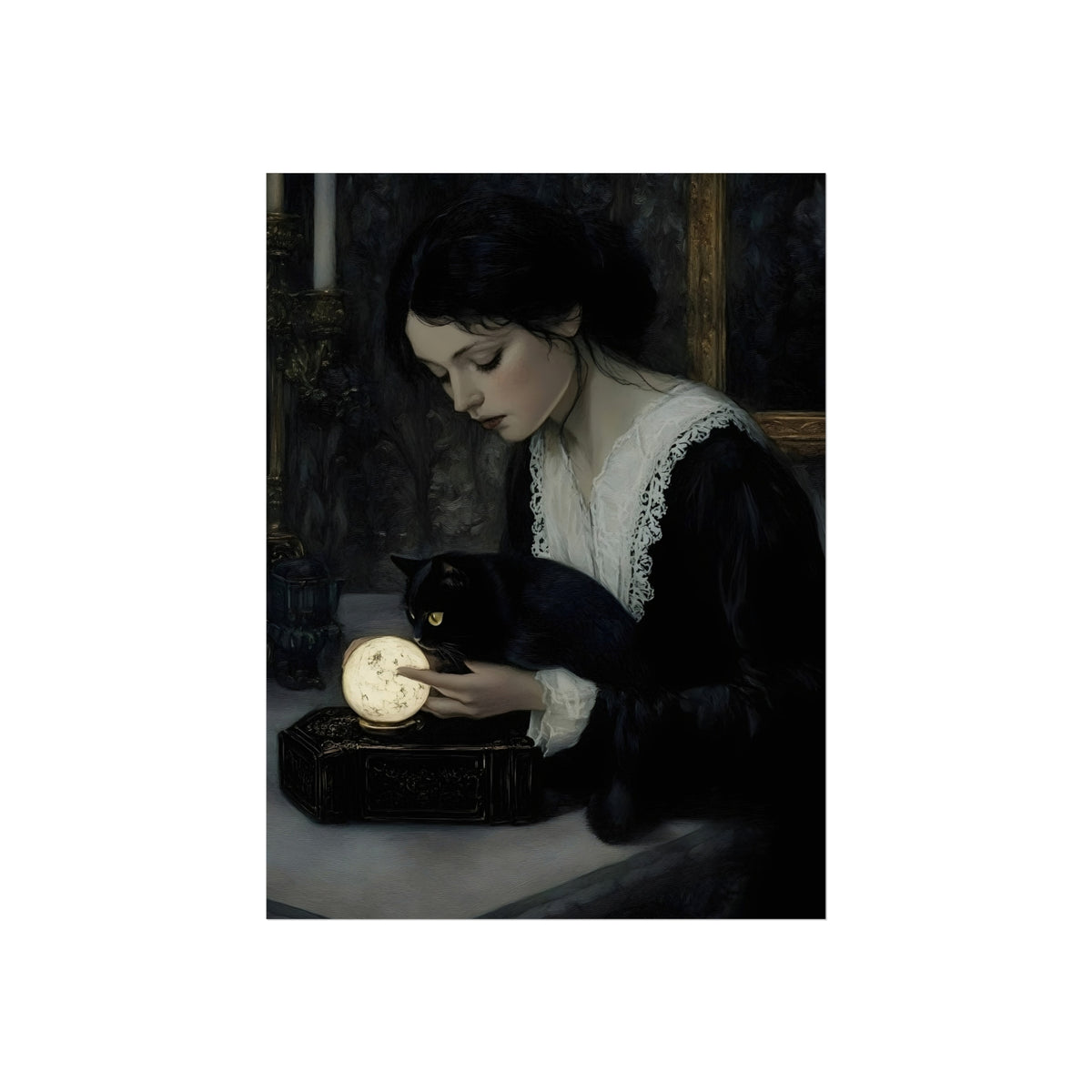 Familiar Silence woman and cat fine art poster