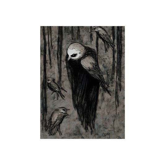 Four Birds in Charcoal, art print, view 2
