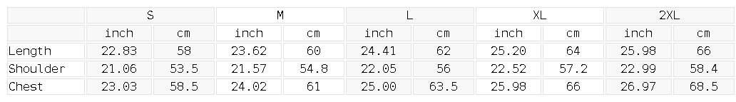 Size chart for the Men's Boxy Raw Hem Tank Top