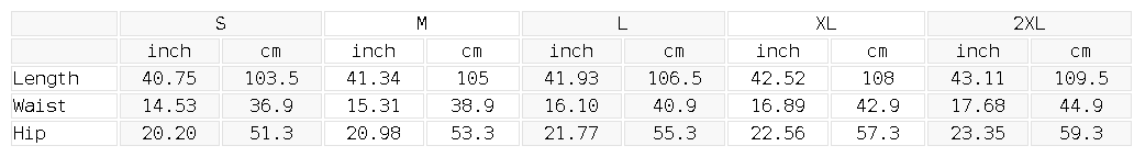 Size chart for the Men's Distressed Barrel Leg Jeans
