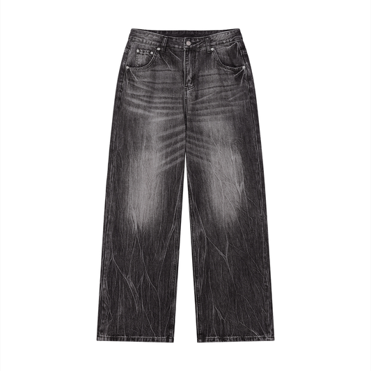 Men's Enzyme Wash High Rise Wide Leg Jeans in black