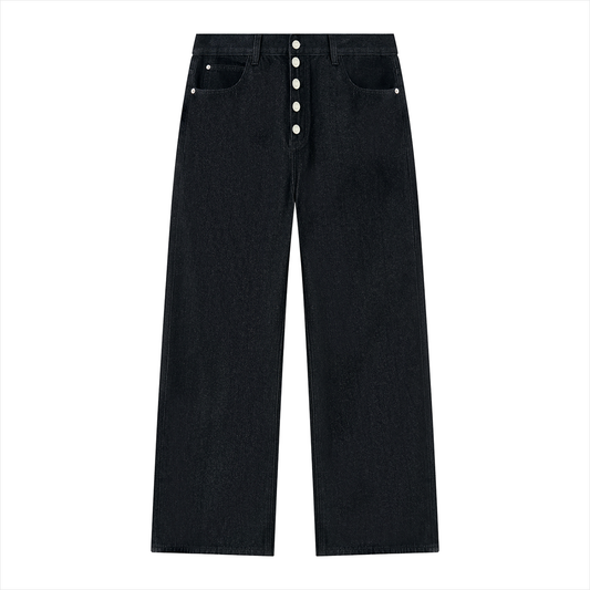Men's Heavyweight Vintage Wash Straight Hem Denim Jeans in black