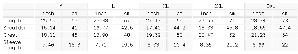 Size chart for the Men's Jacquard Regular Fit T-Shirt