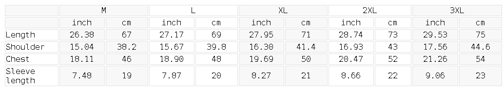 Size chart for the Men's Loose Fit Performance T-Shirt