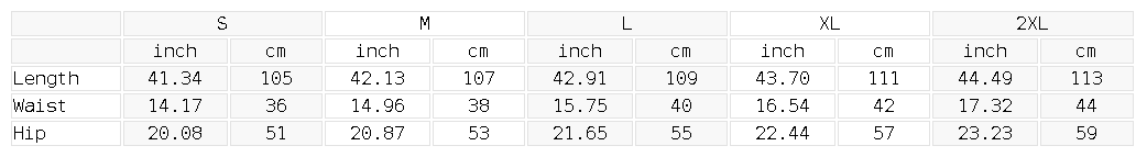 Size chart for the Men's Loose Straight Leg Pants
