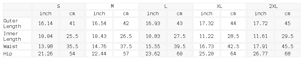 Size chart for the Men's Pocketed Compression-Lined Performance Shorts