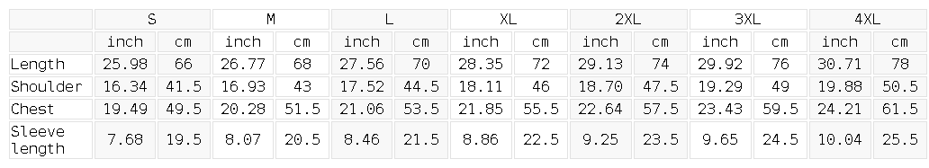 Size chart for the Men's Raglan Reflective T-Shirt
