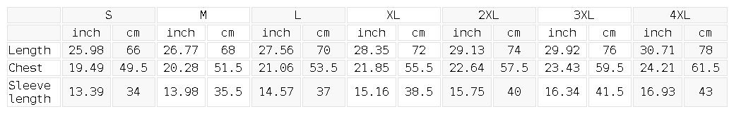 Size chart for the Men's Reflective Raglan T-Shirt