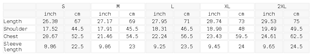 Size chart for the Men's Regular Fit Training T-Shirt