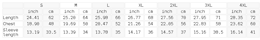 Size chart for the Men's Slim Fit Raglan Polyester T-Shirt