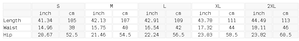 Size chart for the Men's Snake Print Barrel Leg Pants
