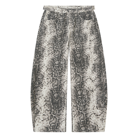 Men's Snake Print Barrel Leg Pants in white snake print