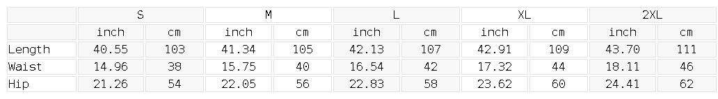 Size chart for the Men's Stretch Barrel Leg Pants