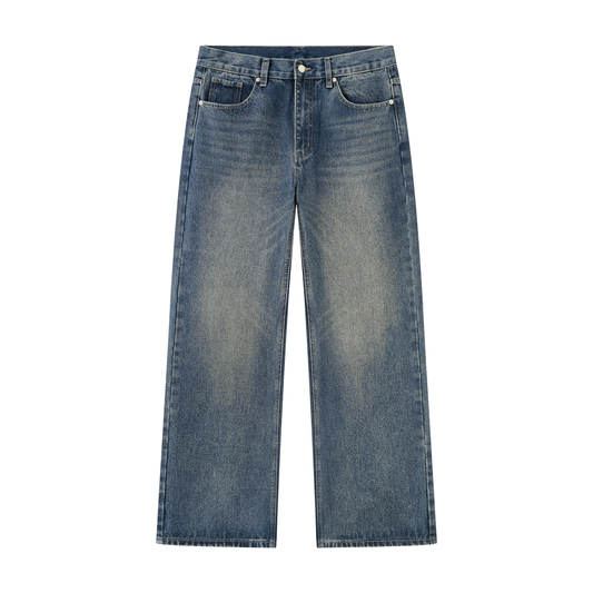 Men's Vintage Wash Straight Leg Denim Jeans in washed blue