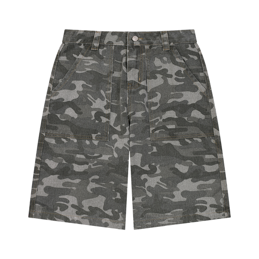 Men's Wide Leg Camo Shorts in gray camo