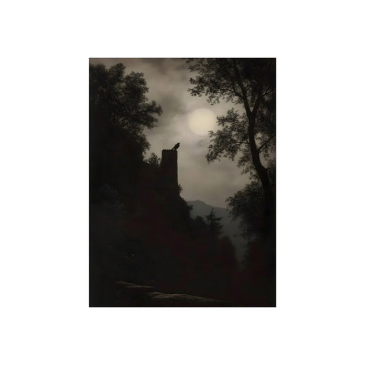 Moonrise Over Blackwood Keep gothic landscape fine art paper print artwork