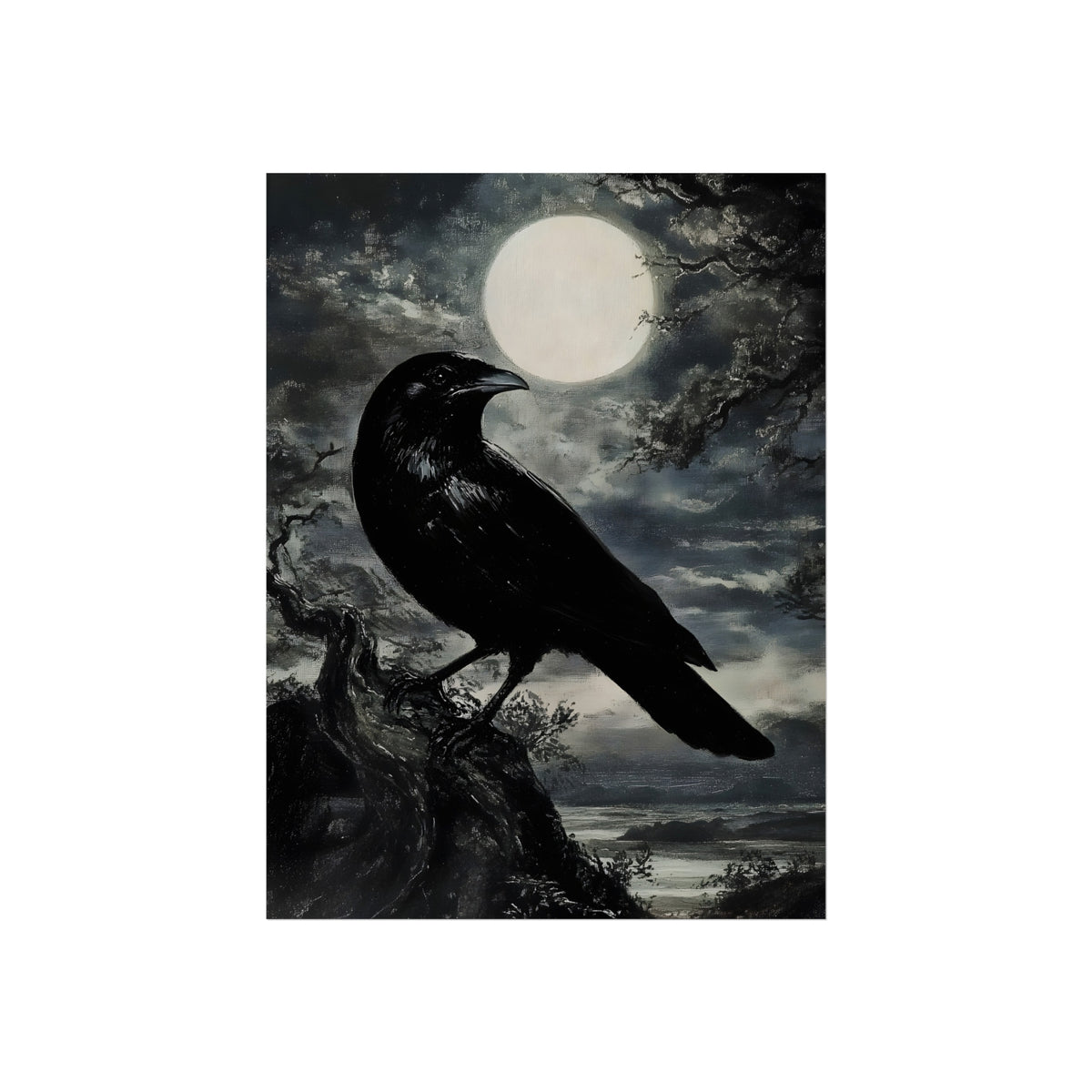 Raven Under Moon unframed gothic raven fine art paper print