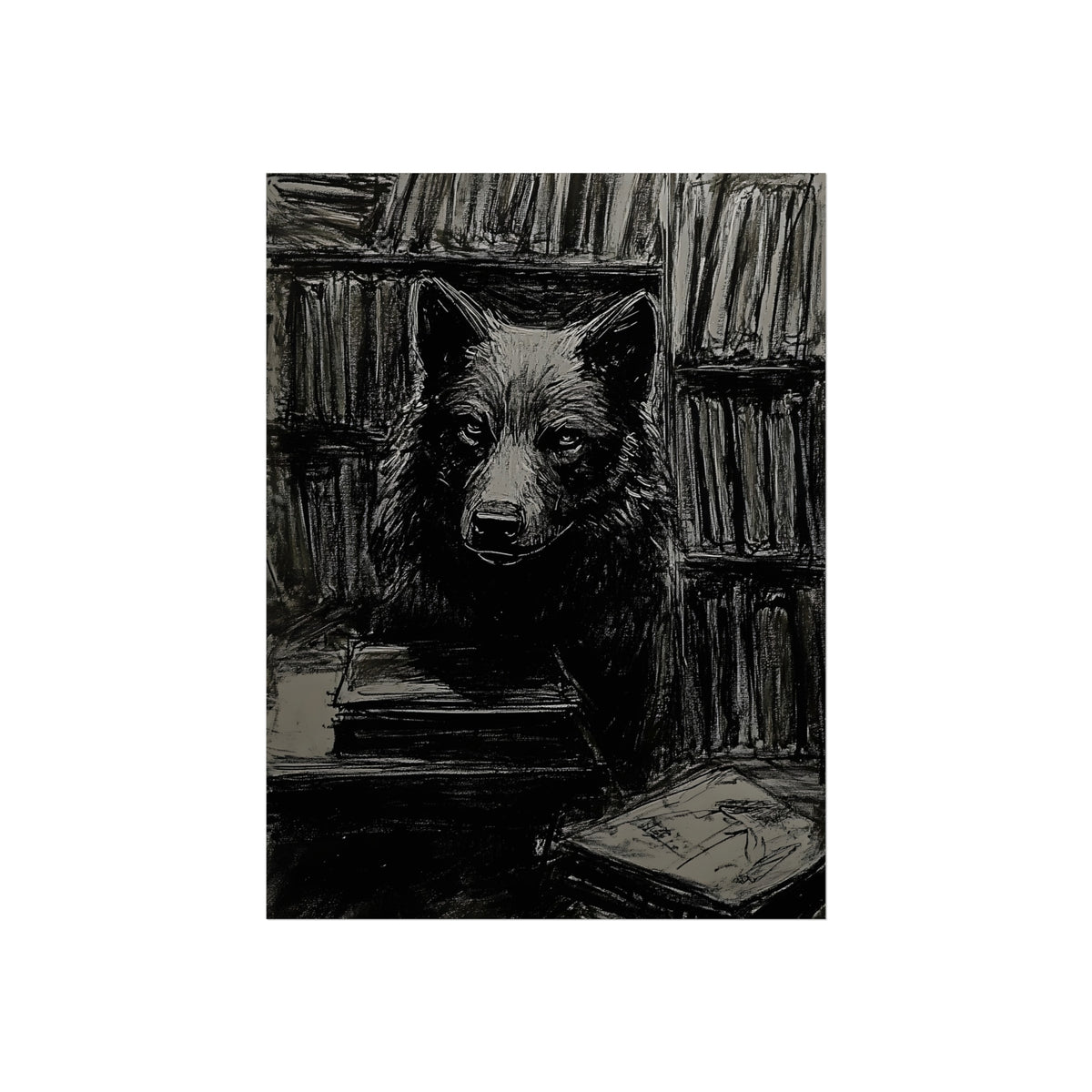 The Librarian Wolf, art print, view 4