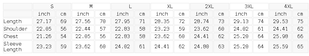 Size chart for the Unisex Basic 100% Cotton Hoodie