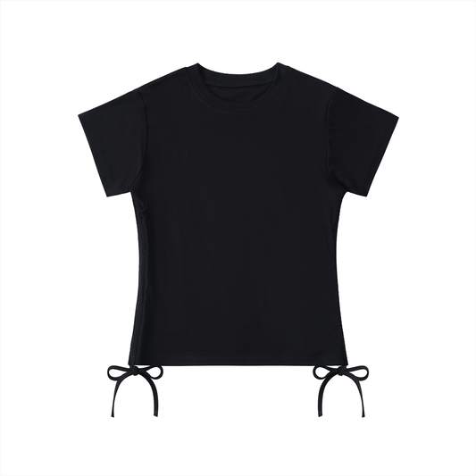 Unisex Bodycon Drawstring T-Shirt in black