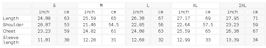Size chart for the Unisex Boxy Baseball Jersey