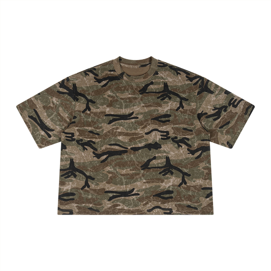 Unisex Boxy Camo Print T-Shirt in green camo