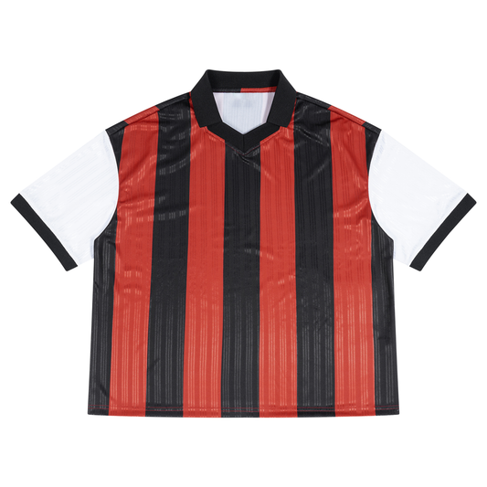 Unisex Boxy Striped Collared Soccer Jersey in black with red