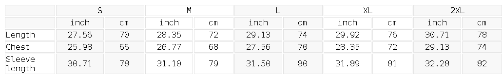 Size chart for the Unisex Camo-Splice Raglan Hoodie