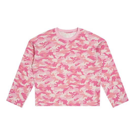 Unisex Camo Waffle Raw Edge T-Shirt in pink camo