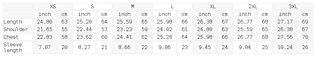 Size chart for the Unisex Classic Loose Boxy Tee