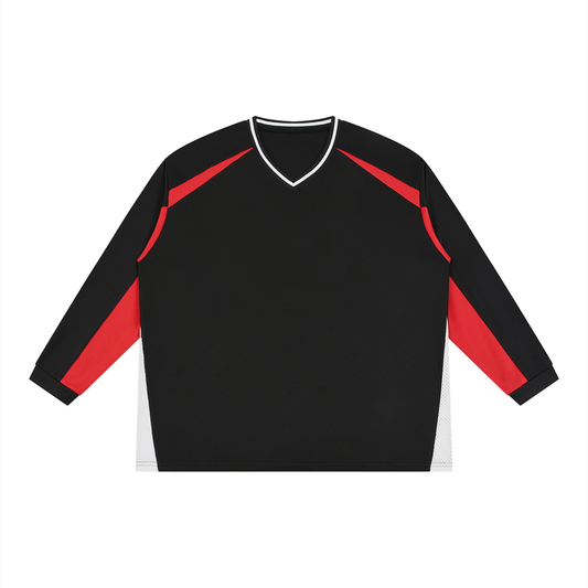 Unisex Color Block Long Sleeve Jersey in black with red