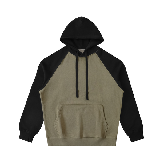 Unisex Color-Block Raglan Sleeve Hoodie in gray green with black