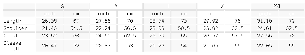 Size chart for the Unisex Color Block Striped Soccer Jersey