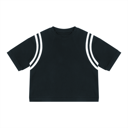 Unisex Color Block Waffle Boxy T-Shirt in black with white