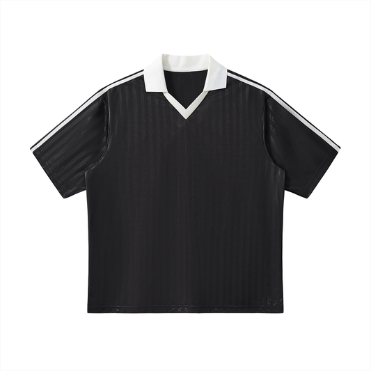 Unisex Contrast Collar Striped Soccer Jersey in black with white