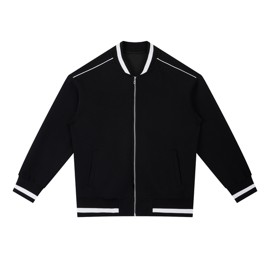 Unisex Contrast Piping Zip Bomber Jacket in black