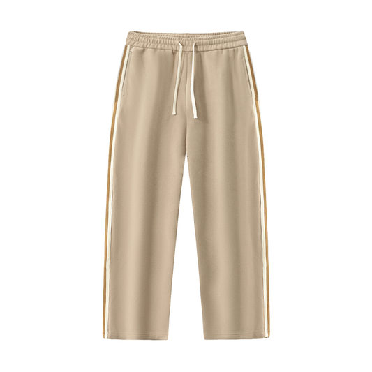 Unisex Contrast Side-Stripe Straight-Leg Pants in khaki