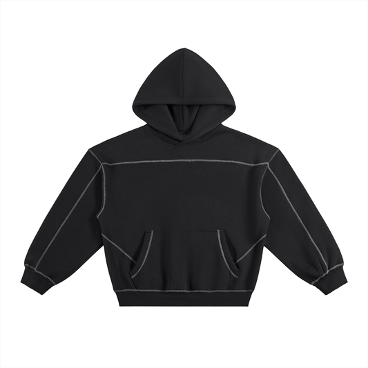 Unisex Contrast-Stitched Boxy Fleece Hoodie in black