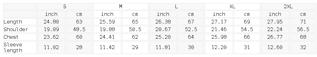 Size chart for the Unisex Cotton Plaid Boxy Short Sleeve Shirt