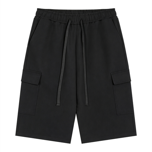 Unisex Drawstring Cargo Shorts in black