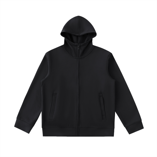 Unisex Essential High Neck Zip-Up Hoodie in black