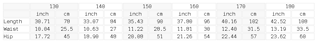 Size chart for the Unisex Essential Kids' Straight-Leg Sweatpants