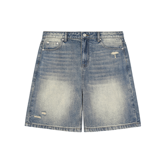Unisex Faded Distressed Baggy Denim Shorts in blue