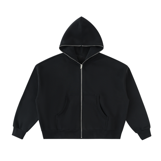 Unisex Fleeced Full-Zip Boxy Hoodie in black