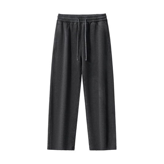 Unisex Frayed Enzyme Washed Fleece Sweatpants in black