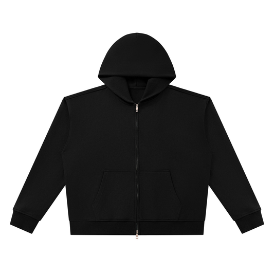 Unisex Heavyweight Full Zip Boxy Hoodie in black
