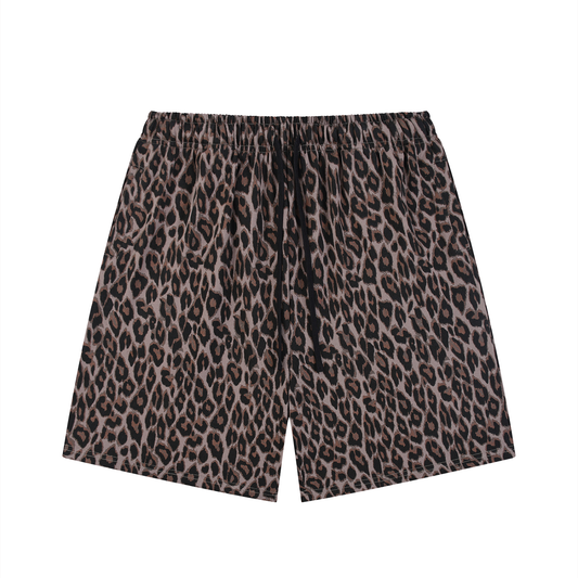 Unisex Heavyweight Leopard Drawstring Shorts in leopard light gray