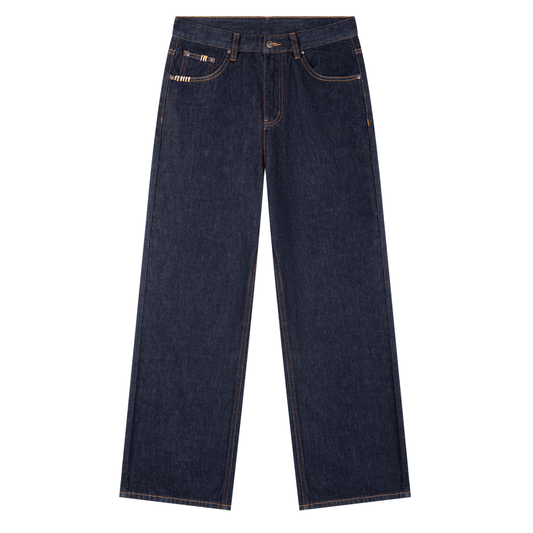 Unisex Heavyweight Straight Leg Denim Jeans in navy blue
