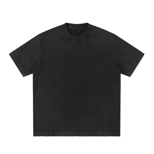 Unisex Heavyweight Vintage Washed Frayed T-Shirt in black